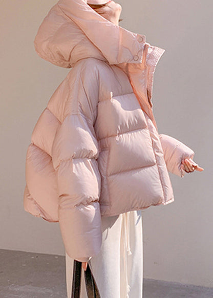 Pink Hooded Zippered Pockets Duck Down Down Coat Winter