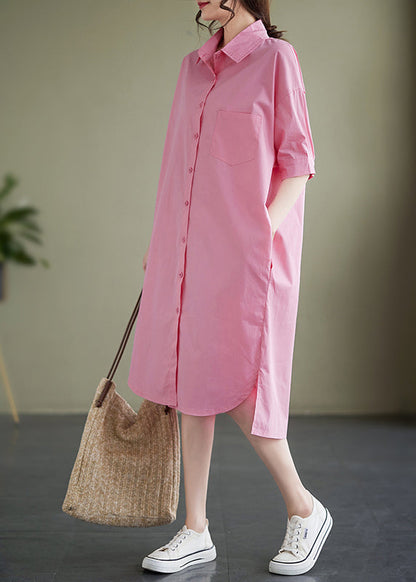 Pink Peter Pan Collar Cotton Shirts Dress Summer