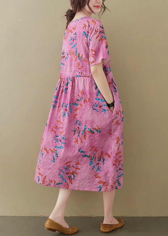 Pink V Neck Button Party Maxi Dress Short Sleeve