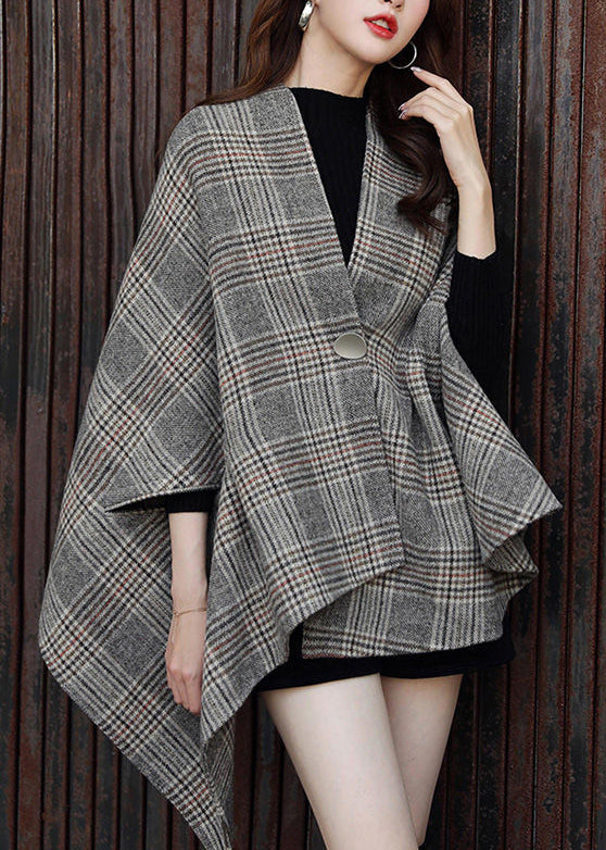 Plaid Asymmetrical Button Patchwork Cotton Coats Fall
