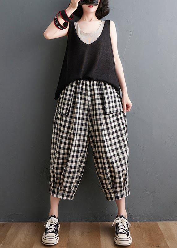 Red Elastic Waist Harem Pants Summer Cotton Linen