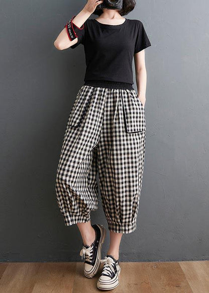 Yellow Elastic Waist Harem Pants Summer Cotton Linen