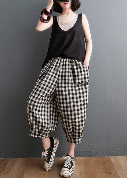 Yellow Elastic Waist Harem Pants Summer Cotton Linen