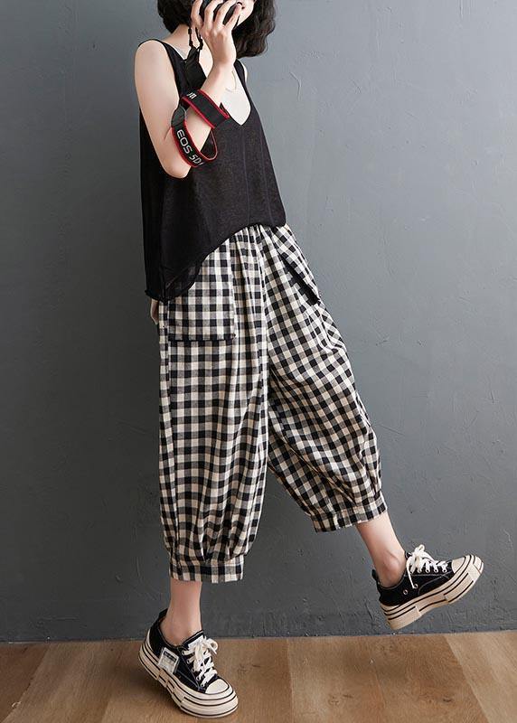Purple Elastic Waist Harem Pants Summer Cotton Linen