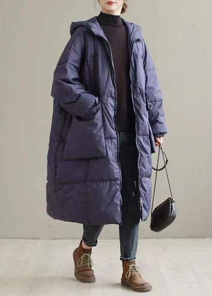 Purple Hooded Thick Cotton Blend Coats Winter