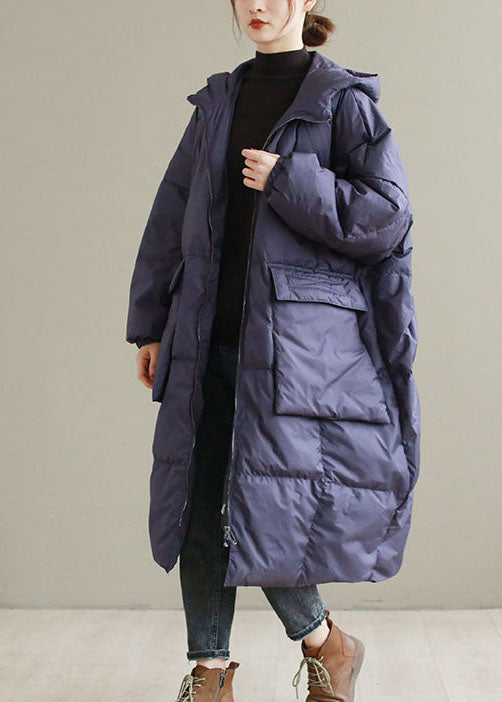 Purple Hooded Thick Cotton Blend Coats Winter