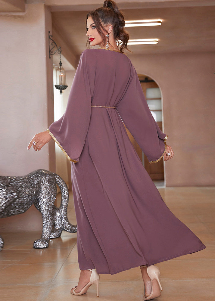 Purple Lace Patchwork Chiffon Robe Dresses Long Sleeve