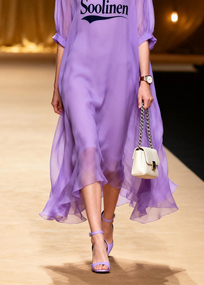 Purple O Neck Print Chiffon Maxi Dresses Summer
