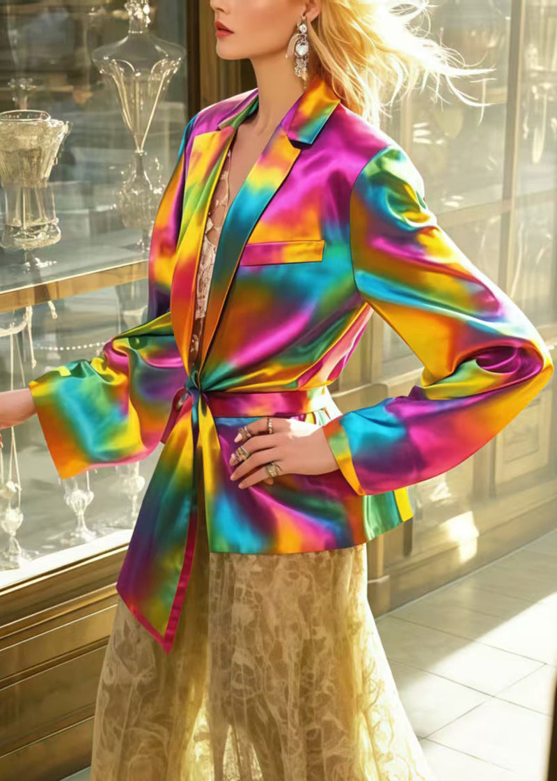 Rainbow Asymmetrical Tie Dye Silk Jacket Spring
