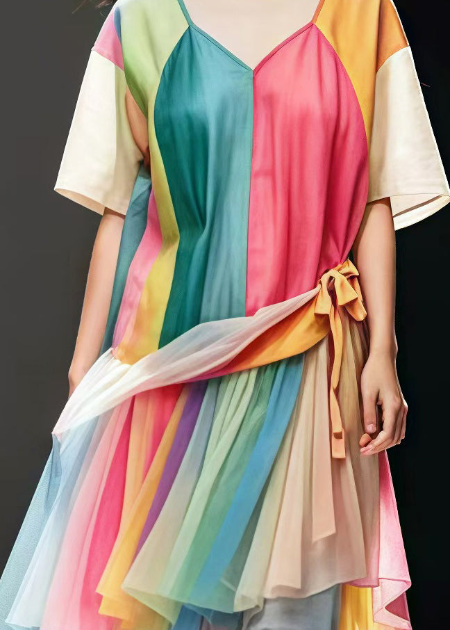 Rainbow Oversized Patchwork Tulle Dress Summer