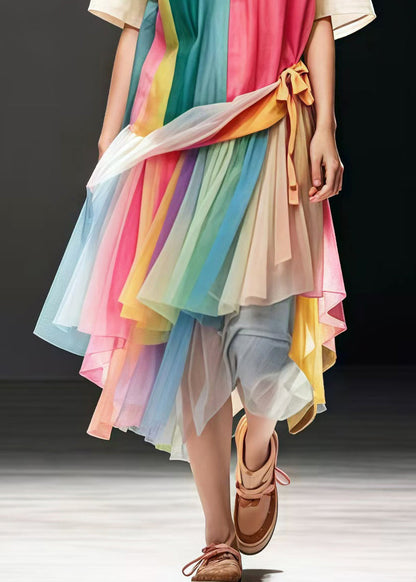 Rainbow Oversized Patchwork Tulle Dress Summer