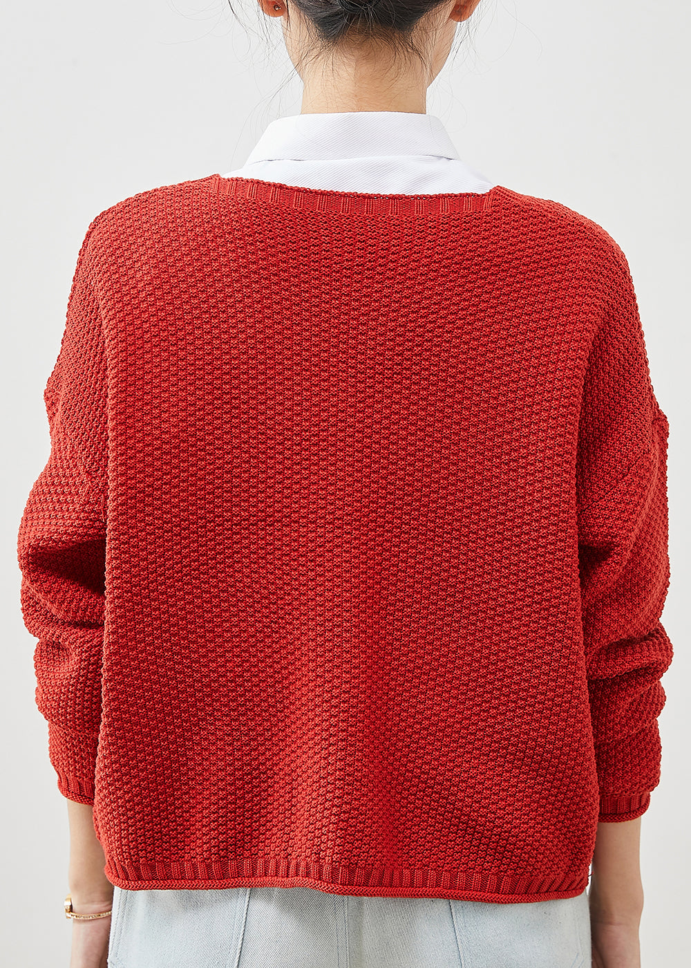 Red Button Down Knit Loose Cardigan Spring