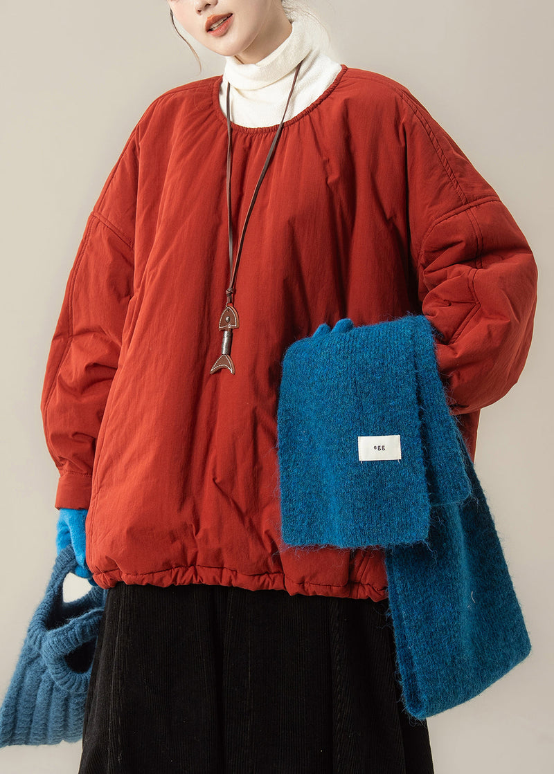 Red Button Drawstring Fine Cotton Filled Parka