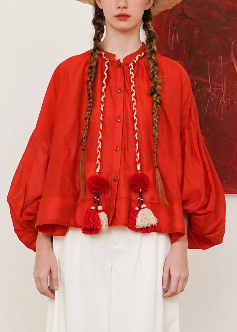 Red Button Cotton Shirt Fall