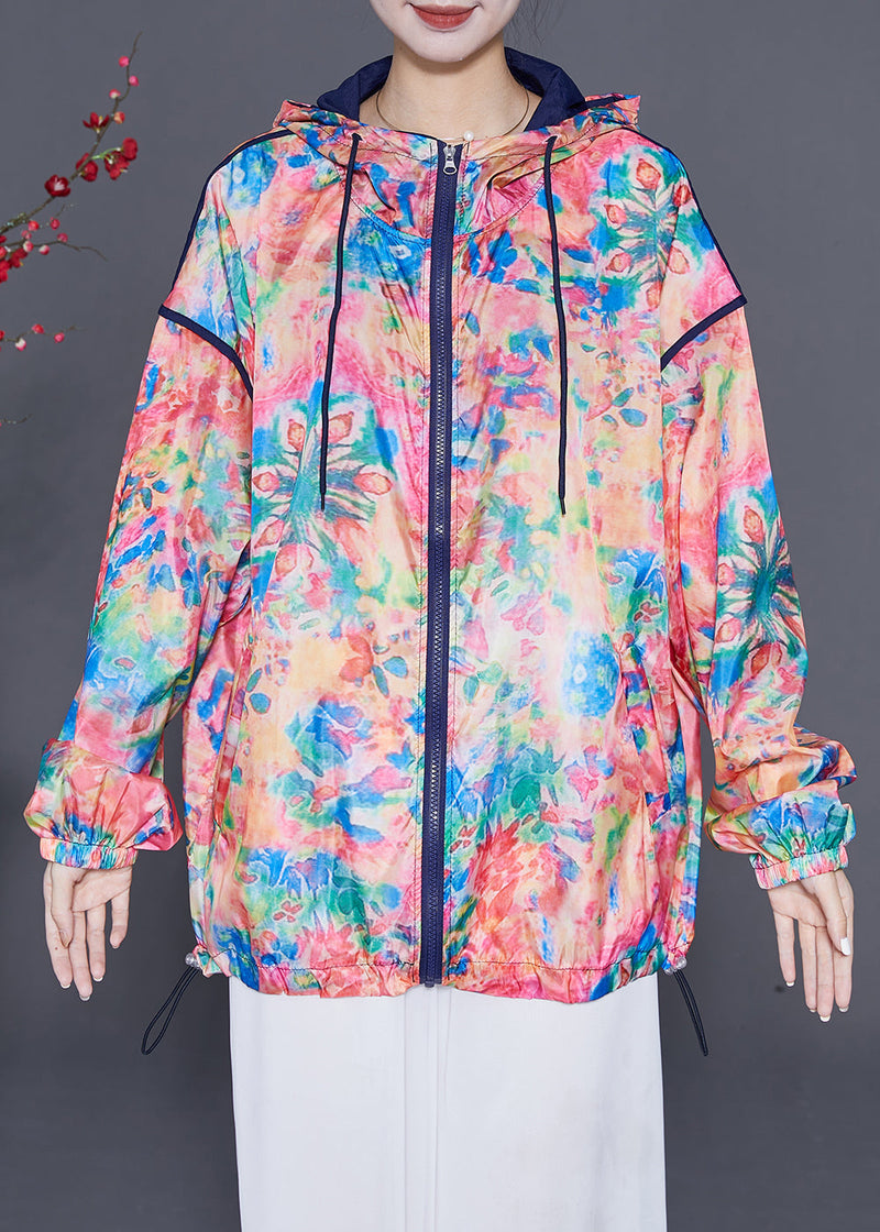 Red Hooded Print Drawstring Upf 50+ Coat Jacket Summer