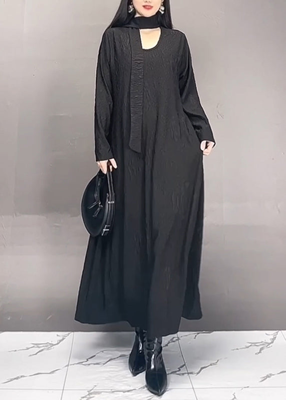 Red O-neck Wrinkled Maxi Dresses Spring