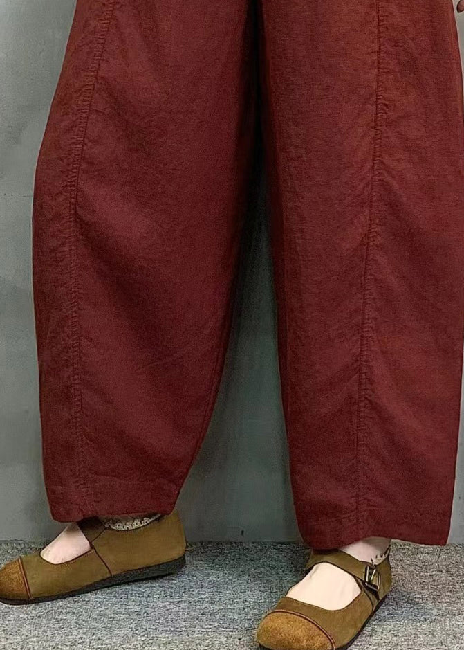 Red Oversized Linen Crop Pants Summer