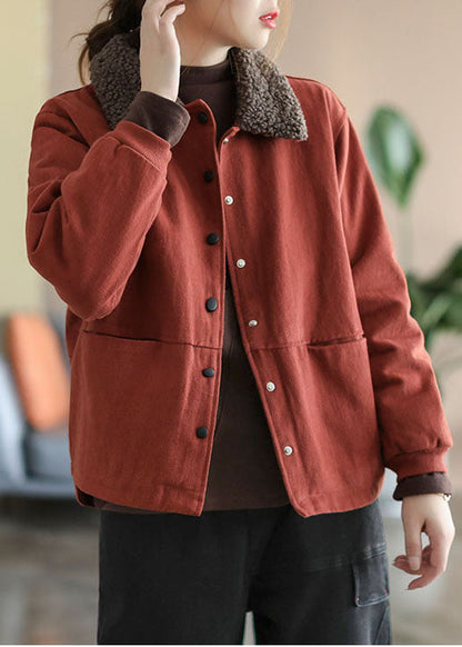 Red Peter Pan Collar Fuzzy Wool Lined Cotton Parkaer Winter