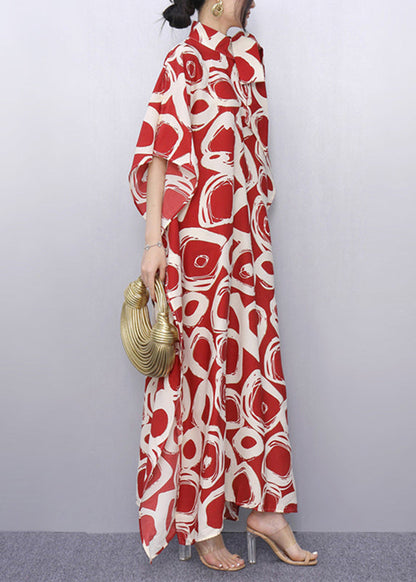 Red Peter Pan Collar Print Robe Dresses Summer