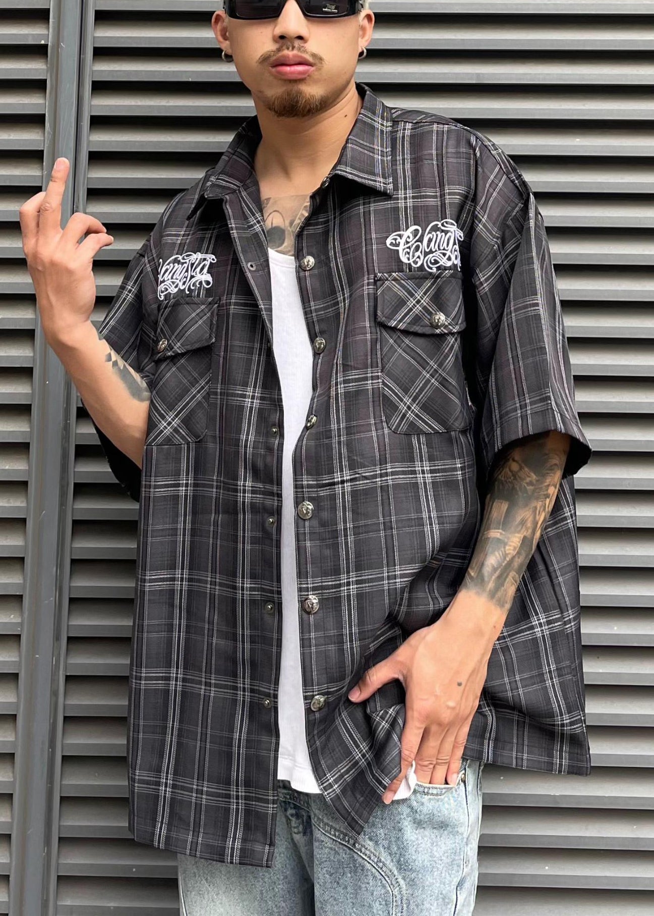 Red Plaid Print Cotton Shirts Summer