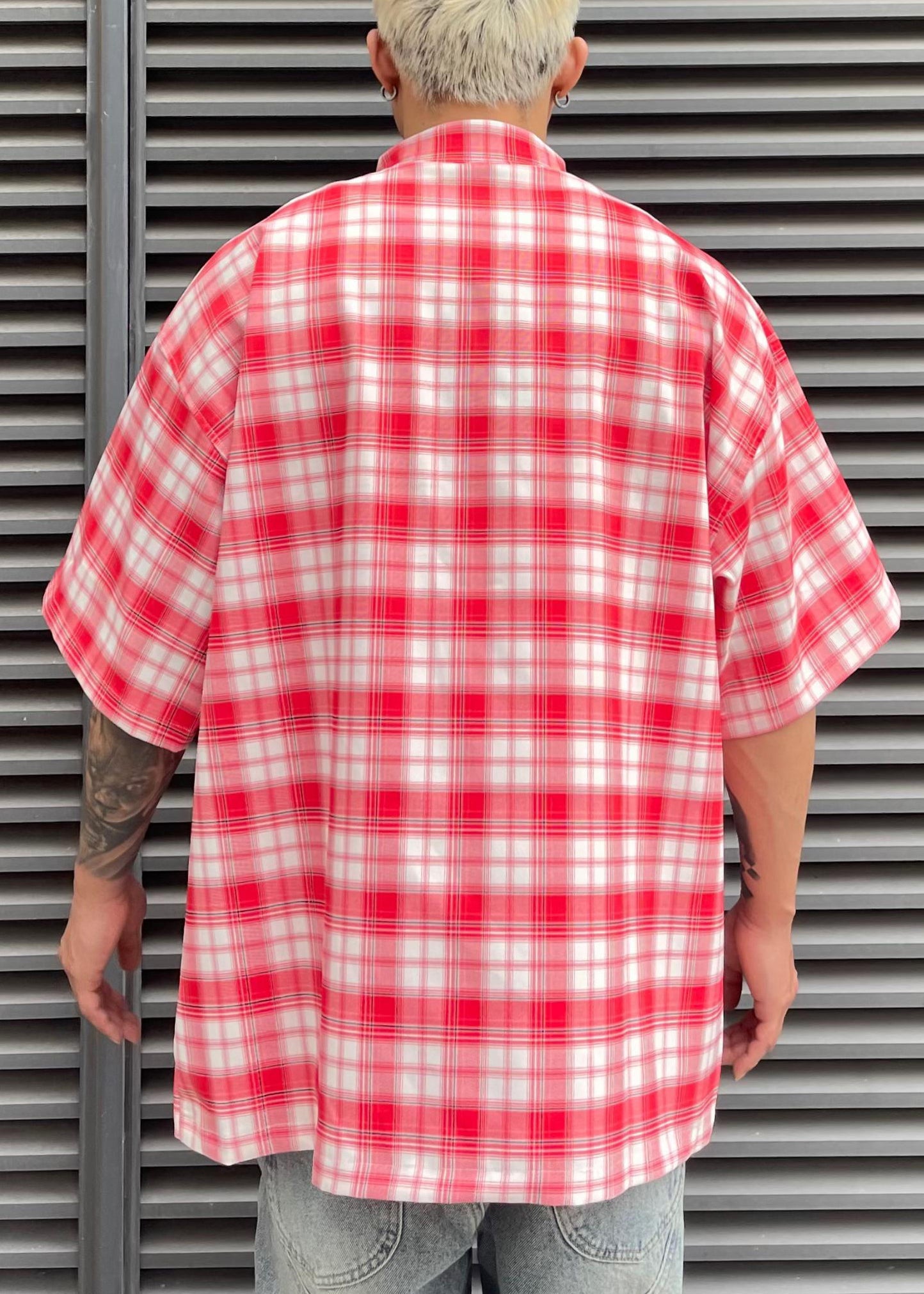 Red Plaid Print Cotton Shirts Summer