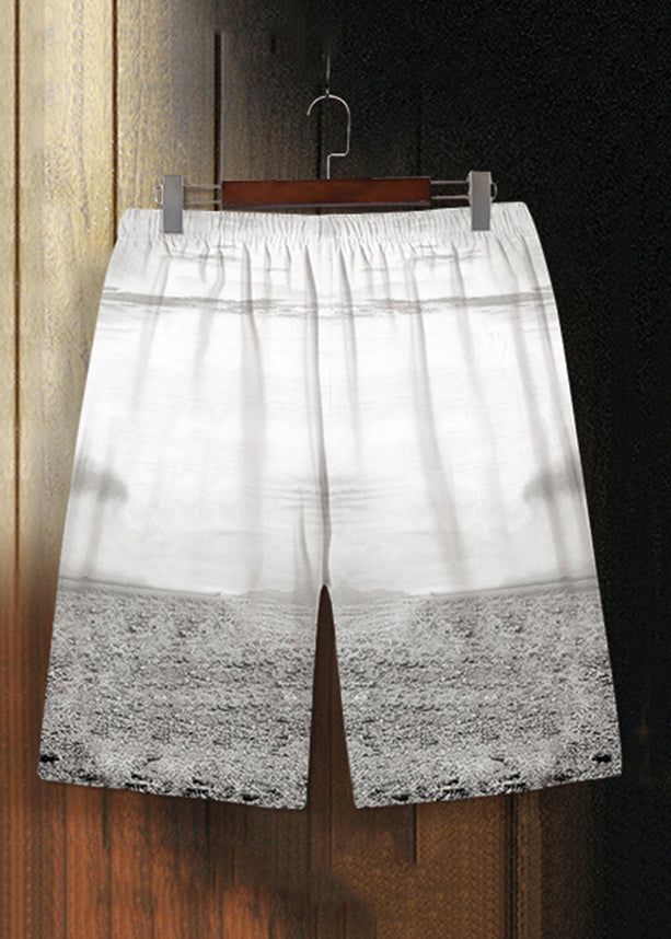 Red Print Drawstring Ice Silk Shorts Summer