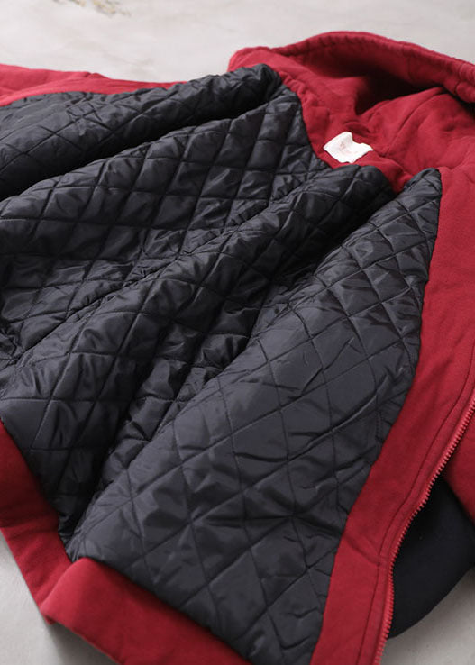 Red Print Hooded Fine Cotton Filled Witner Coat Winter