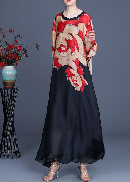 Pattern Print O-neck Chiffon Summer Dress