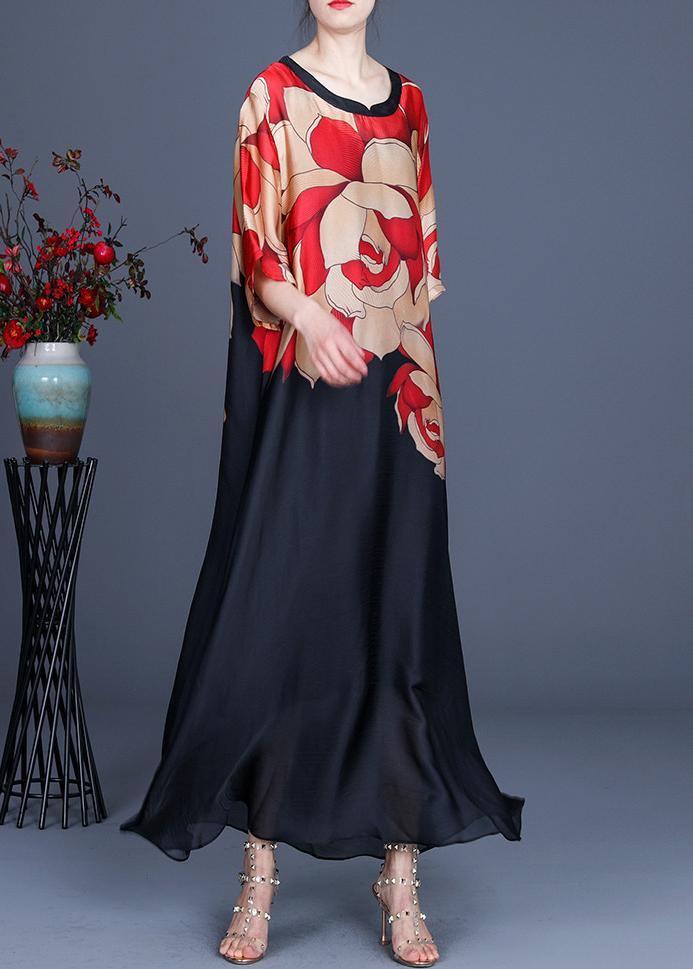 Mountain River Pattern Print O-neck Chiffon Summer Dress