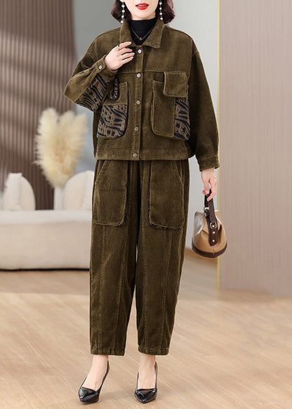 Red Tops and Pants Corduroy Warm Fleece Sets 2 Pieces Spring