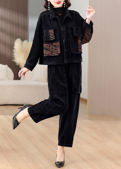 Red Tops and Pants Corduroy Warm Fleece Sets 2 Pieces Spring