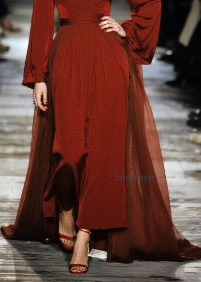Red V Neck Patchwork Cotton Party Dress Spring