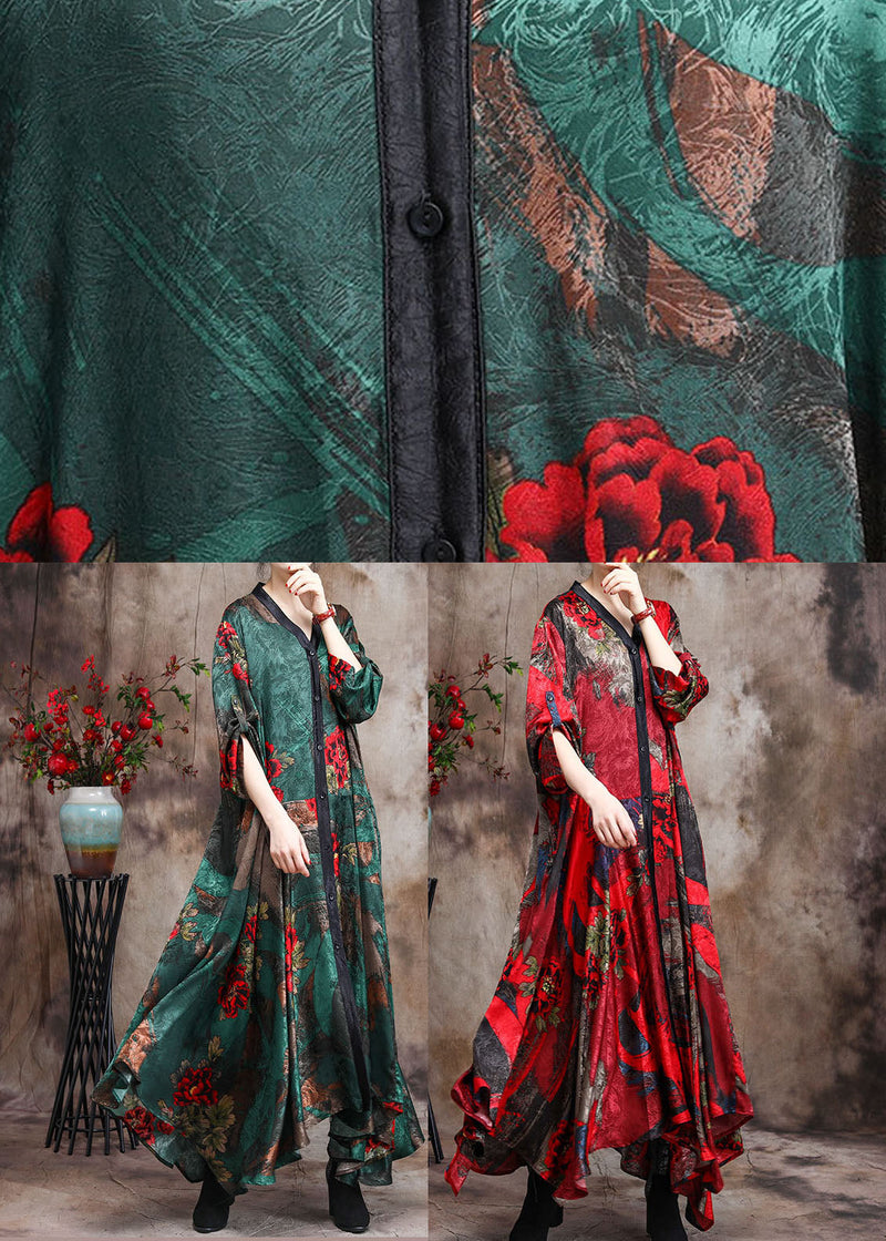 Red Retro Print Patchwork Fall Dress