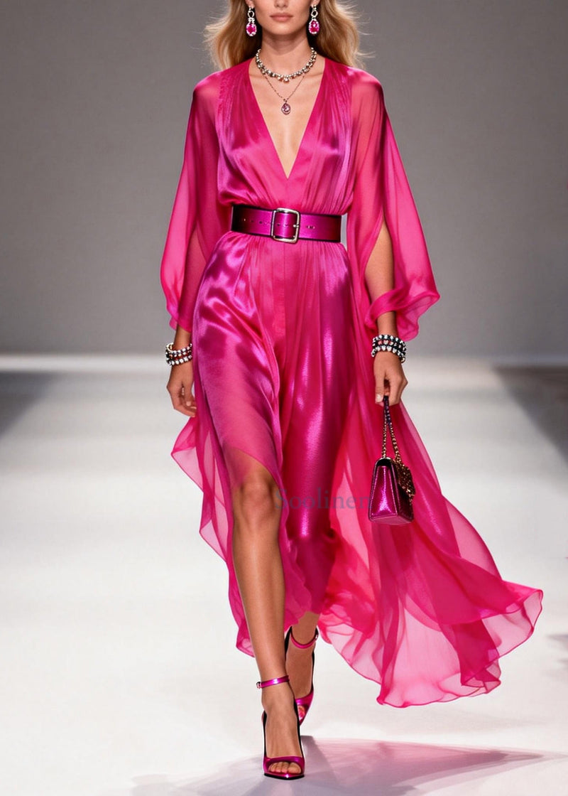Rose Draping Low High Design Chiffon Tunic Dresses Summer