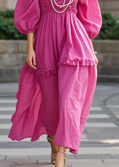 Rose Ruffled Wrinkled Cotton Party Dress Spring