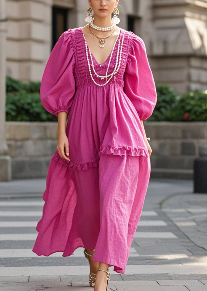 Rose Ruffled Wrinkled Cotton Party Dress Spring