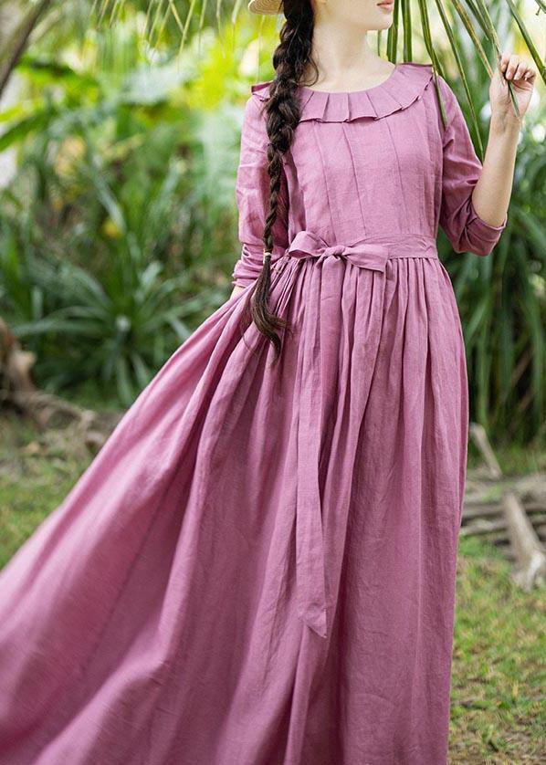 Rose Ruffles Cinched Party Summer Linen Dress