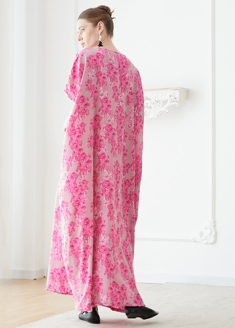 Rose V Neck Print Chiffon Robe Dresses Summer