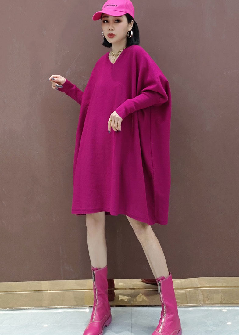 Rose V Neck Knit Dress Spring