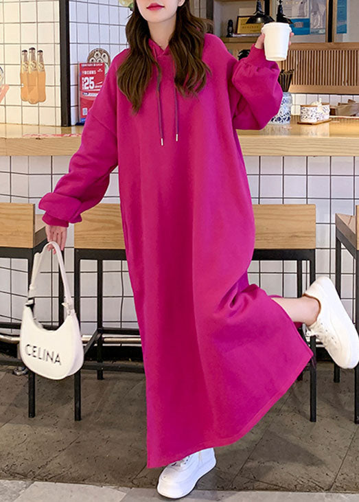 Rose Warm Fleece Long Hooded Sweatshirts Dress Fall