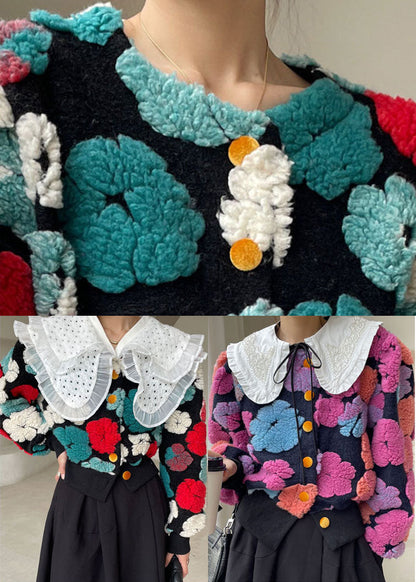 Rose Flower Button Faux Fur Winter Coat