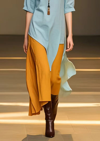 Sky Blue Asymmetrical Patchwork Cotton Long Dress Summer