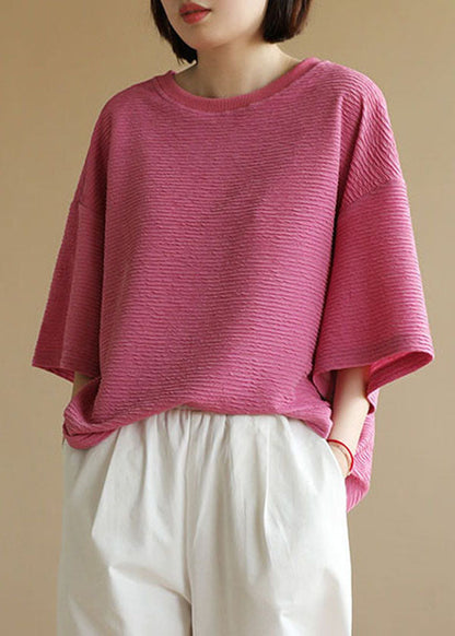 Rose O-neck Wrinkled Cotton Tanks Short Sleeve