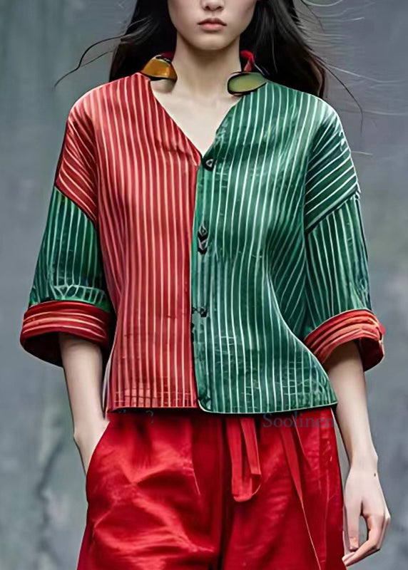 Striped V Neck Button Coats Fall