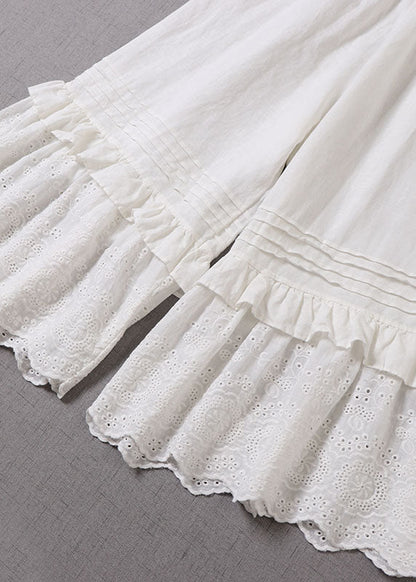 Style White Ruffled Patchwork Pants Spring
