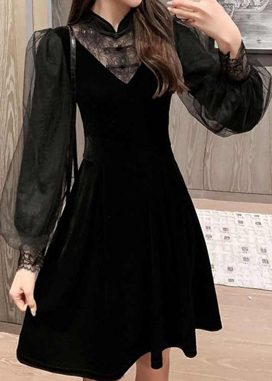 Unique Black Tulle Patchwork Dress Spring