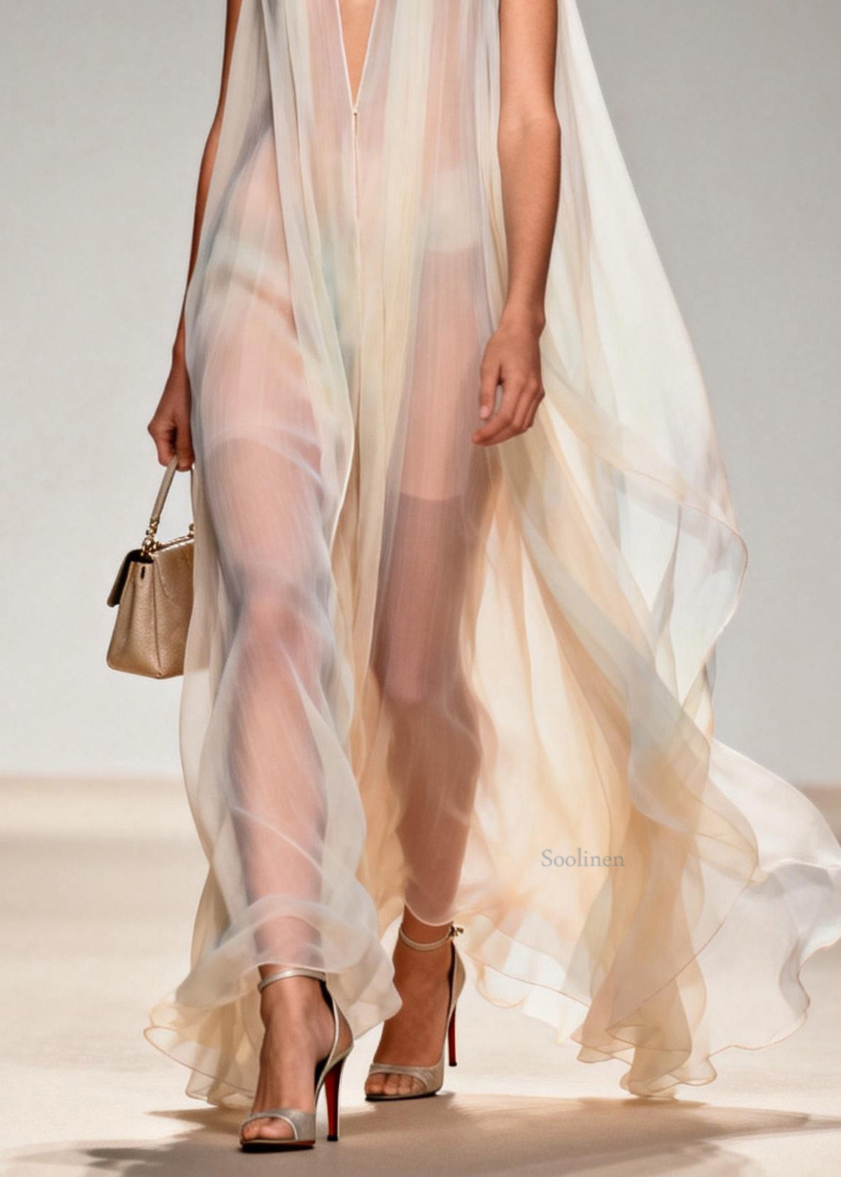V Neck Chiffon Long Dresses Sleeveless