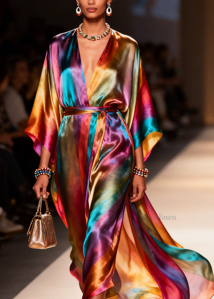 V Neck Side Open Silk Holiday Dress Summer