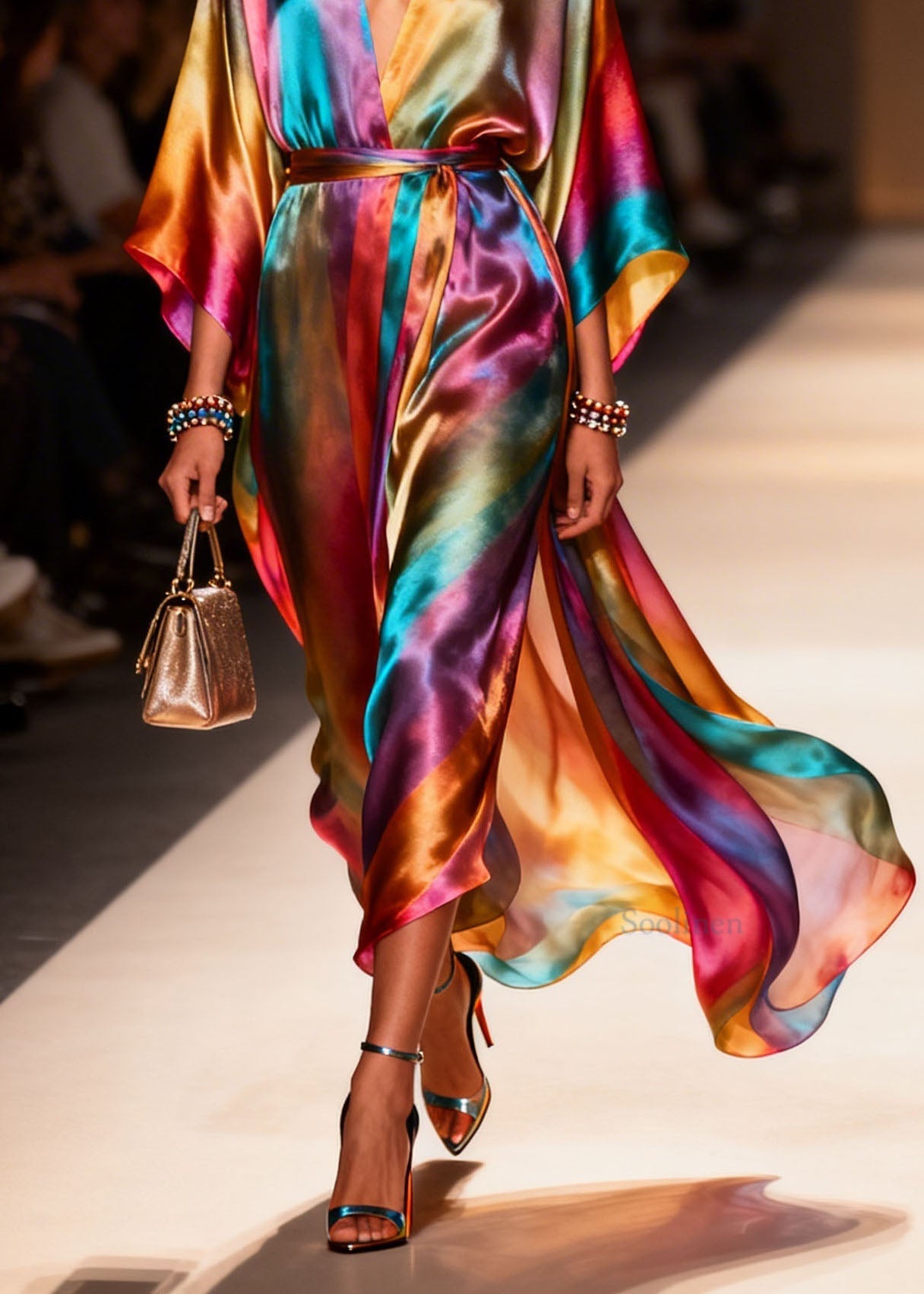 V Neck Side Open Silk Holiday Dress Summer