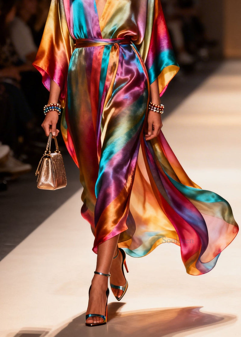 V Neck Side Open Silk Holiday Dress Summer